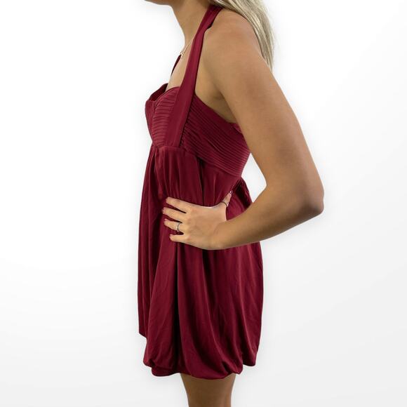 00s BCBGMAXAZRIA Vintage Red Halter Top Sweetheart Neckline Mini Dress - Picture 2 of 6